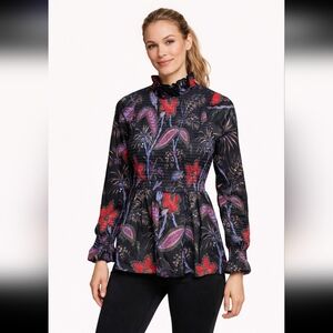 NWT Tuckernuck Black Floral Smocked Peplum Top Women's Size X-Small